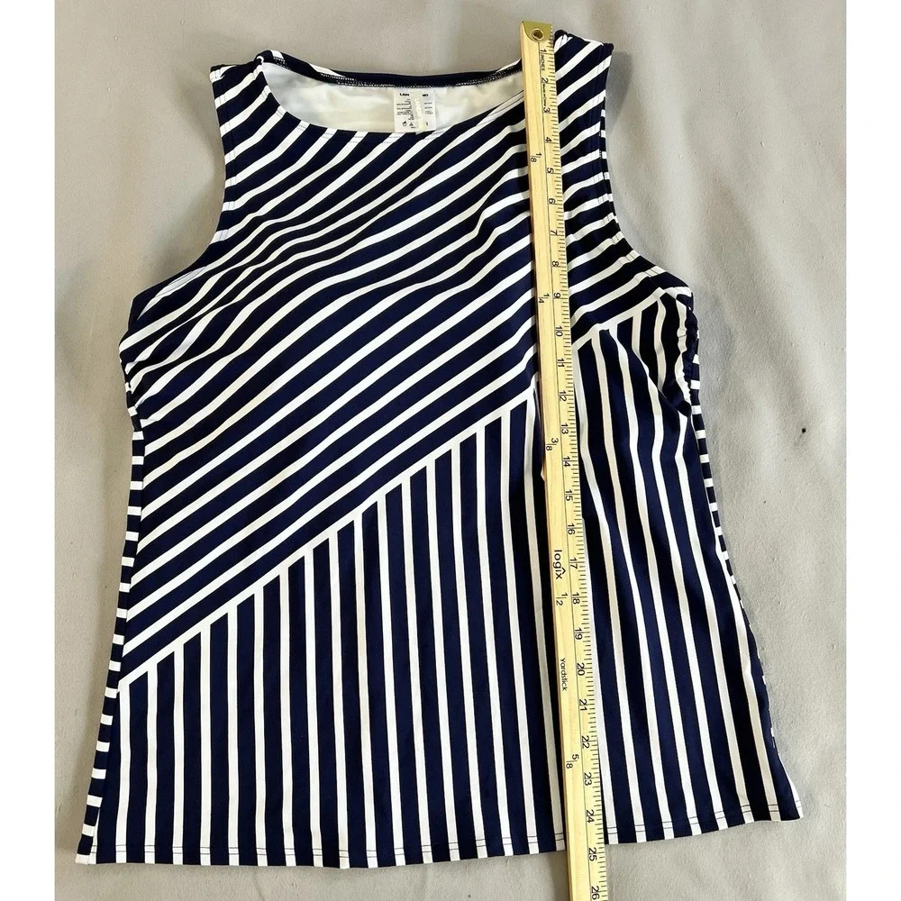 Lands End 14D Swimsuit‎ Tankini Tank Top Navy Blue Stripe High Neck UPF50 NWOT